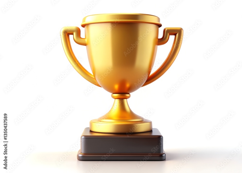 Golden Trophy: A photorealistic view of a gleaming golden trophy on a dark wooden base, it represents achievements and success. Perfect for visual appeal. Golden Trophy: A photorealistic view of a gleaming golden trophy on a dark wooden base, it represents achievements and success. Perfect for visual appeal.