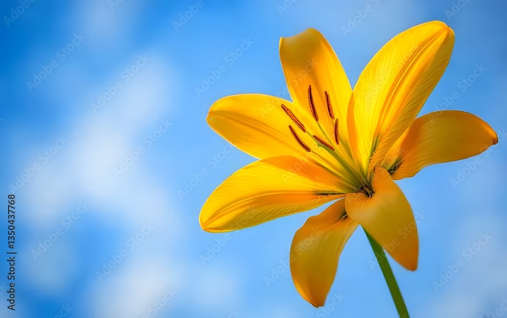 Obraz premium Vibrant Yellow Lily Flower Against Blue Sky Background
