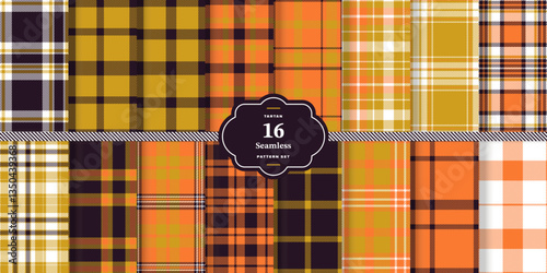 Cream Bisque Seamless Tartan with Highland Gold accents Textile DesignSet of 16