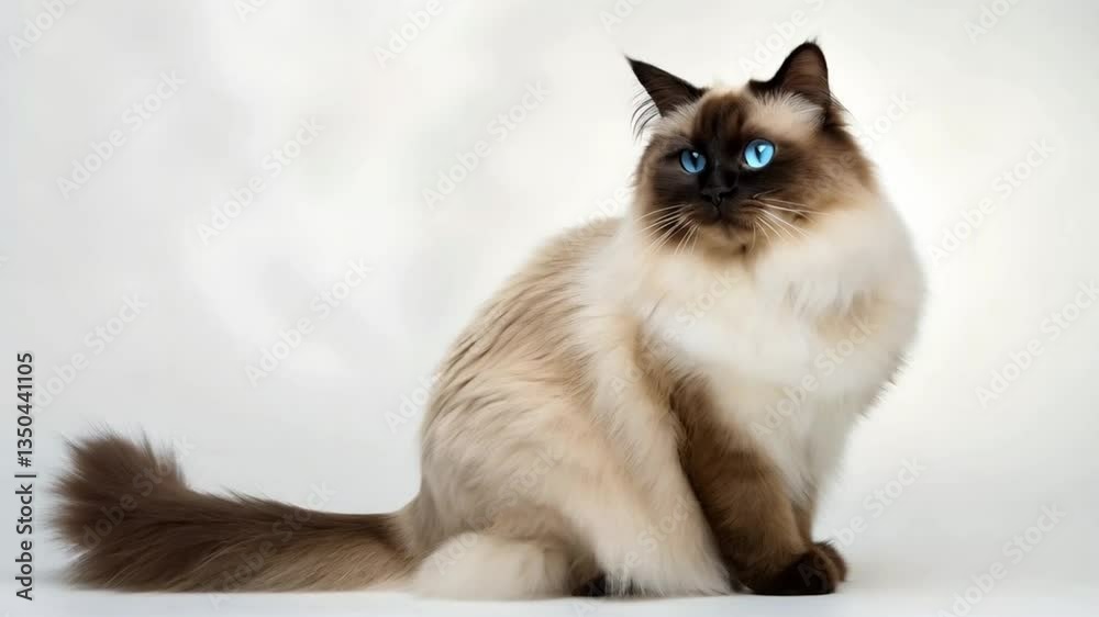 Majestic gato siamés with deep blue eyes, soft fur  and elegant sitting pose