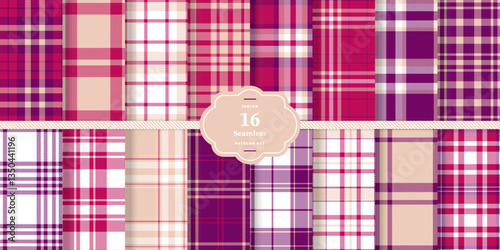 Metallic Gold and Cream Bisque Seamless Tartan Textile DesignSet of 16