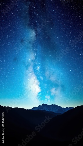 Vast mountain range silhouetted against a breathtaking, star-filled night sky, space, universe, mountains