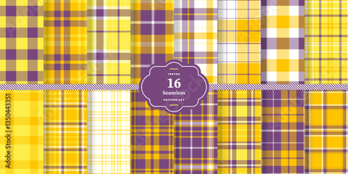 Sandy Beige and Cream Bisque Seamless Tartan Textile DesignSet of 16
