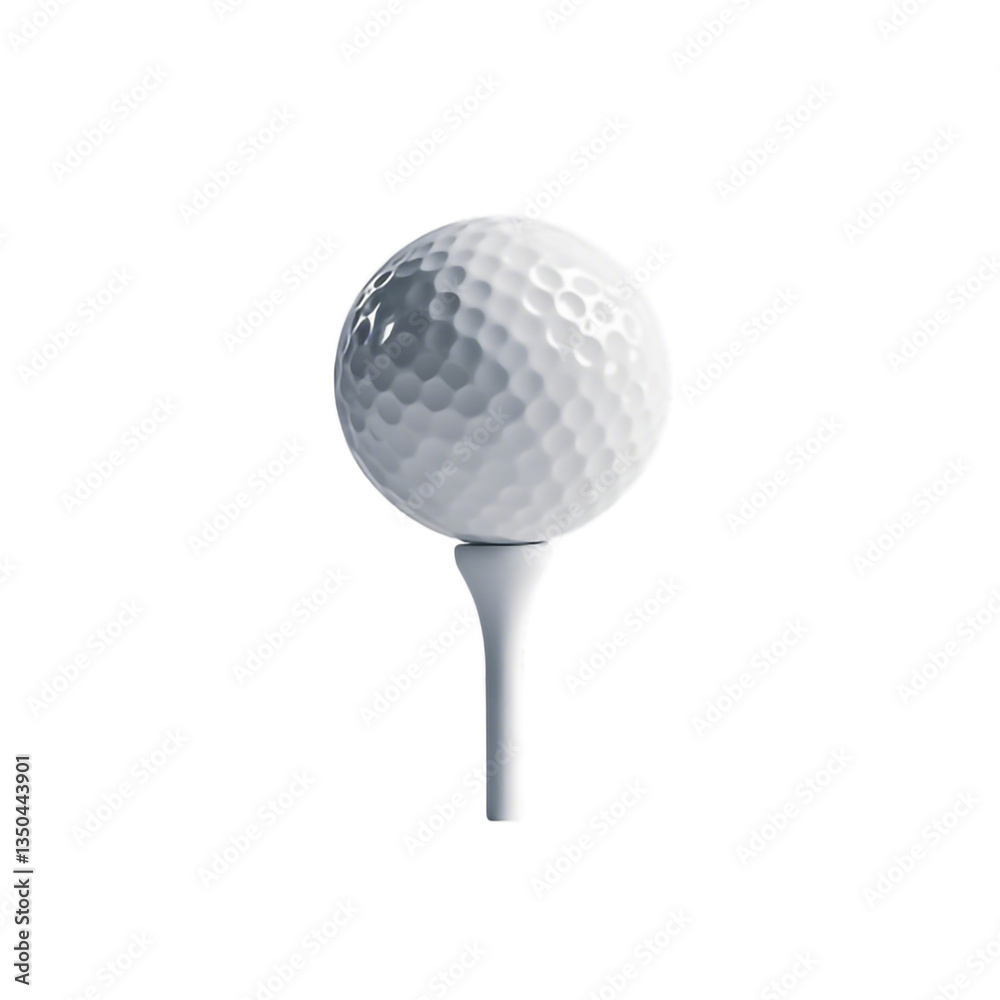 A white golf ball sits atop a light brown wooden golf tee on a white or transparent background. A white golf ball sits atop a light brown wooden golf tee on a white or transparent background.