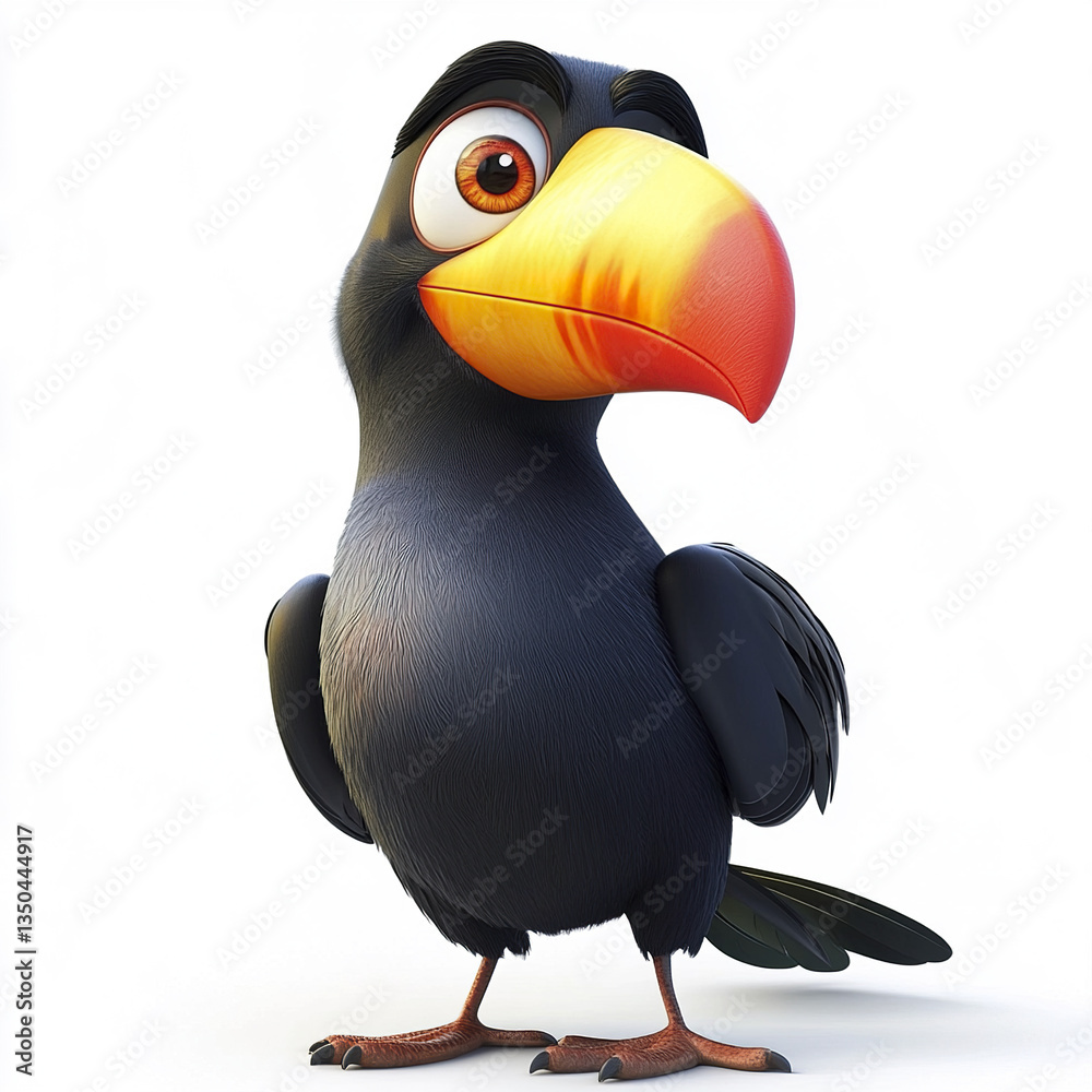 Obraz premium charming cartoon toucan with large colorful beak