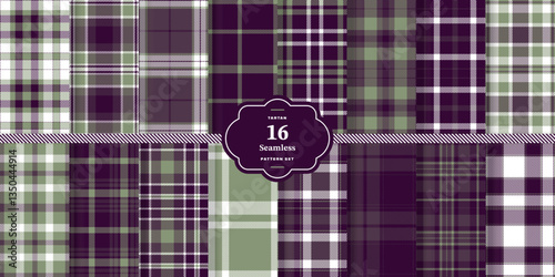 Plaid pattern seamless. Dusty Rose & Cream Bisque Tartan Textile Design.Set of 16