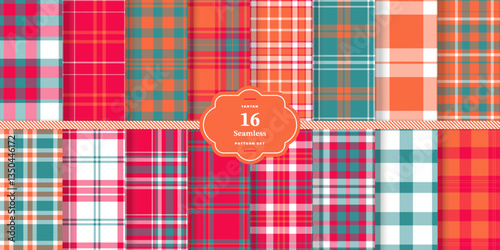 Cream Bisque and Warm Honey Seamless Tartan Textile DesignSet of 16