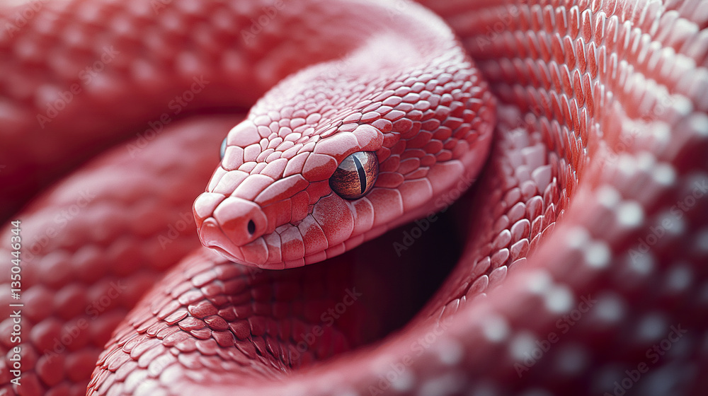 Fototapeta premium coiled red snake with its head raised, poised and alert