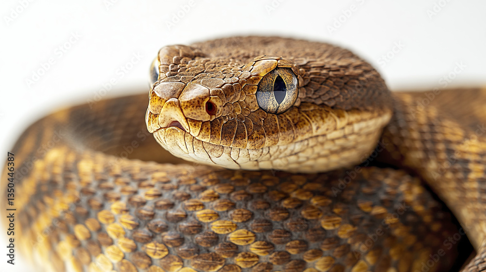 Fototapeta premium coiled snake rests calmly, its piercing eyes locked