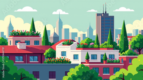Cityscape with High-Rise Buildings and Trees