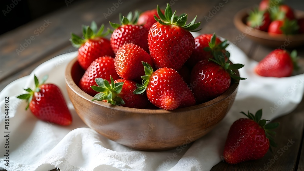 Fresh strawberries in a brown bowl on rustic background Fresh strawberries in a brown bowl on rustic background