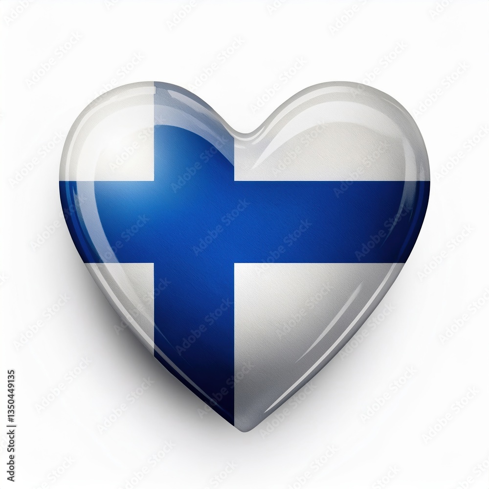 Fototapeta premium Finland heart shape with flag colors symbolizes finnish national love