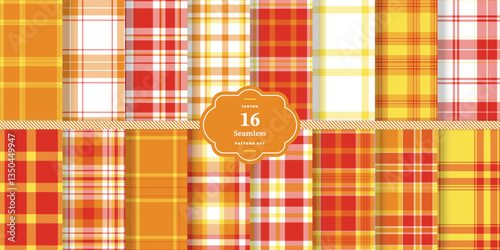 Modern Cream Bisque & Bright Vermillion Seamless Tartan Textile DesignSet of 16