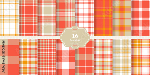 Plaid pattern seamless. Dusty Rose & Cream Bisque Tartan Textile Design.Set of 16