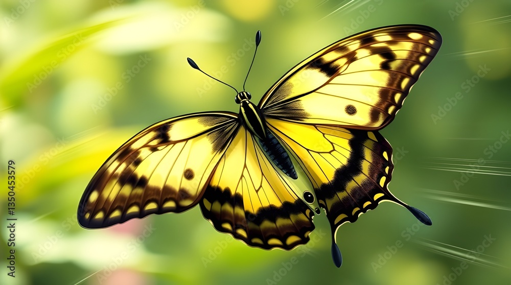 Vibrant butterfly unfurls its delicate, iridescent wings in a kaleidoscope of yellow, black, and orange hues Vibrant butterfly unfurls its delicate, iridescent wings in a kaleidoscope of yellow, black, and orange hues