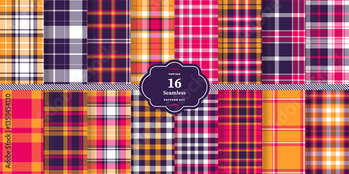 Modern Seamless Tartan featuring Cream Bisque and Dusty Rose Textile DesignSet of 16