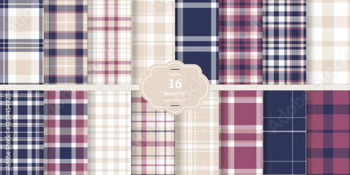 Cream Bisque Seamless Tartan with Soft Vanilla accents Textile DesignSet of 16