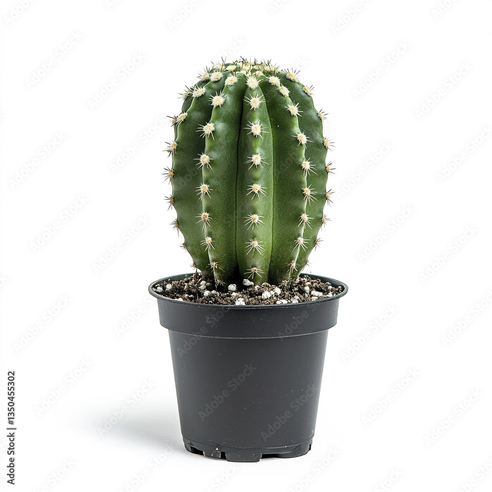 Echinopsis cactus in black pot on white background Echinopsis cactus in black pot on white background
