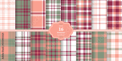 Dark Slate Tartan patterns fabric texture. Modern Cream Bisque Seamless TartanSet of 16