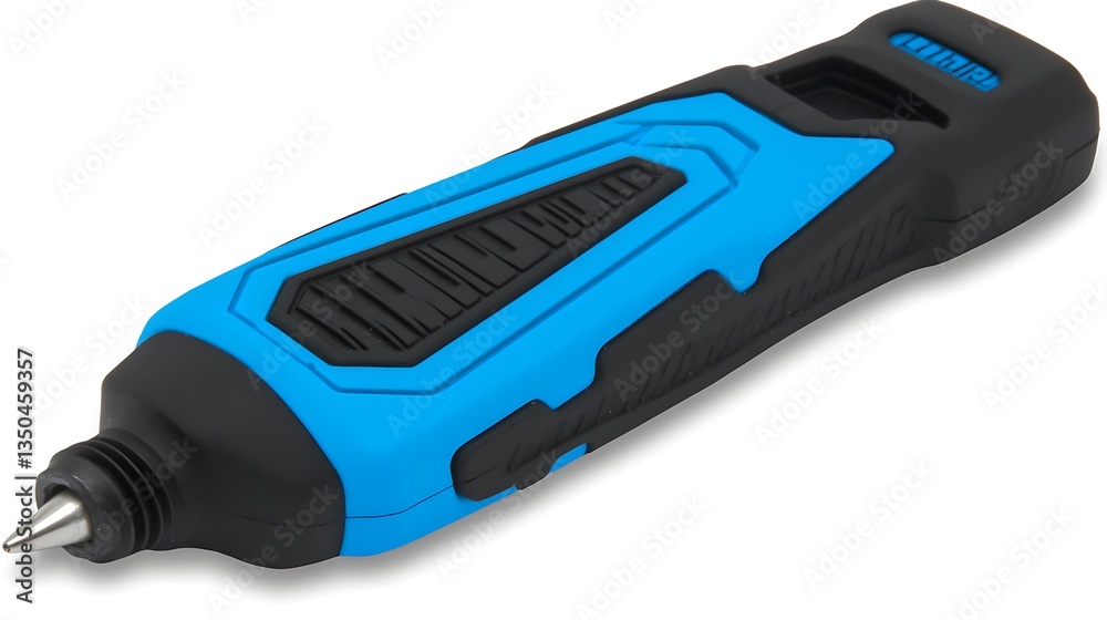 A handheld tool with blue and black color scheme shown closely A handheld tool with blue and black color scheme shown closely