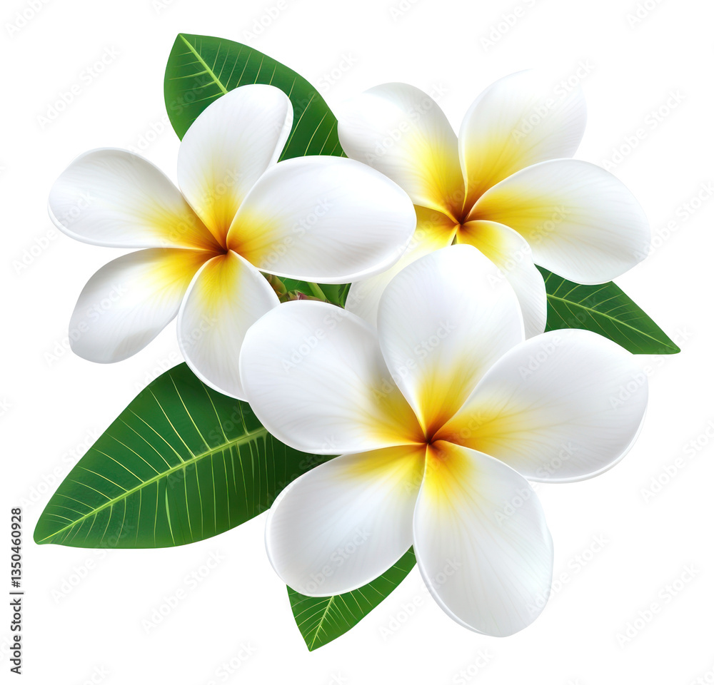 Naklejka premium PNG Tropical plumeria flowers leaves leaf petals.