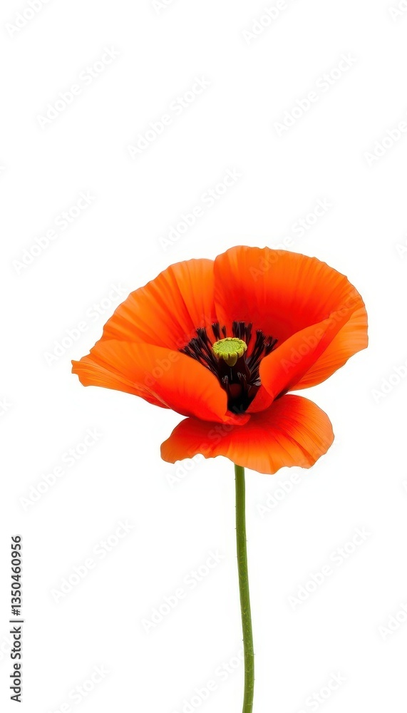 Obraz premium A single, vibrant poppy flower, petals unfurled, isolated on a pure white background, wallpaper, somniferum, wildflower