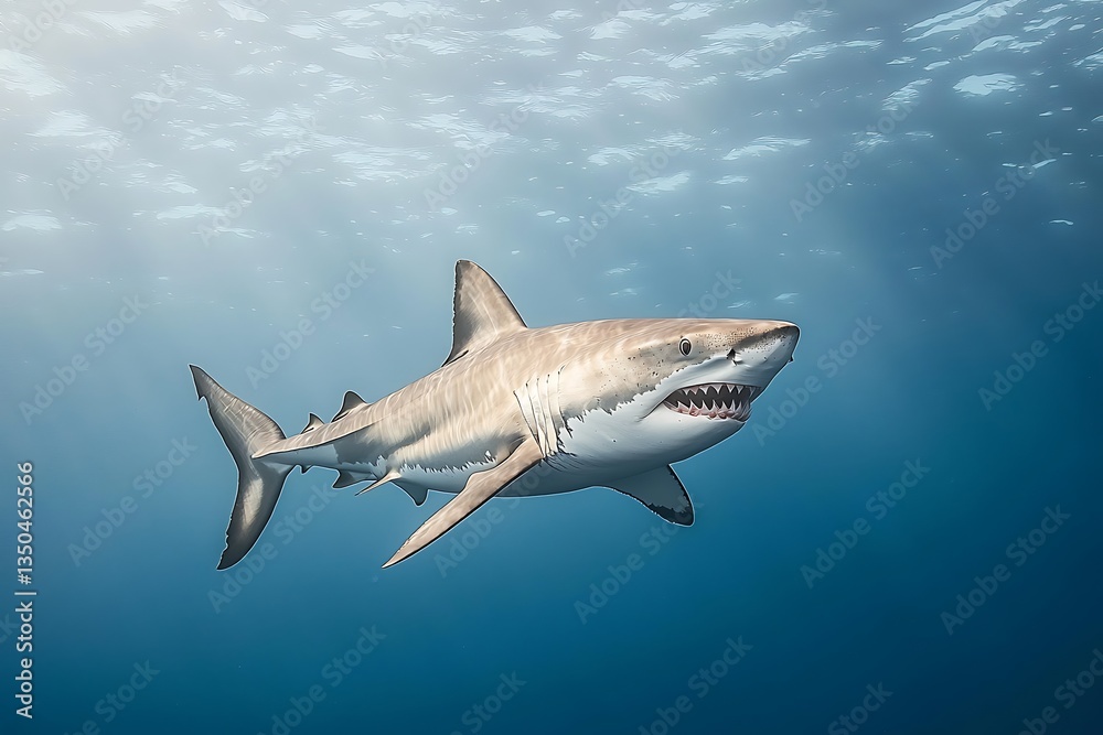 Fototapeta premium Great White Shark Ocean Hunt.