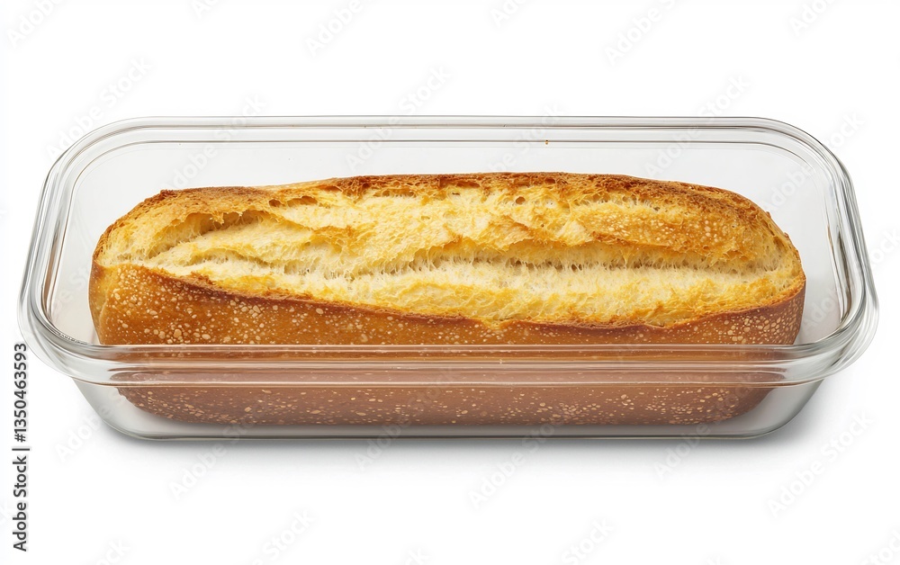 Freshly Baked Bread in Glass Container, Ready to Eat, Crispy Crust and Soft Texture Freshly Baked Bread in Glass Container, Ready to Eat, Crispy Crust and Soft Texture