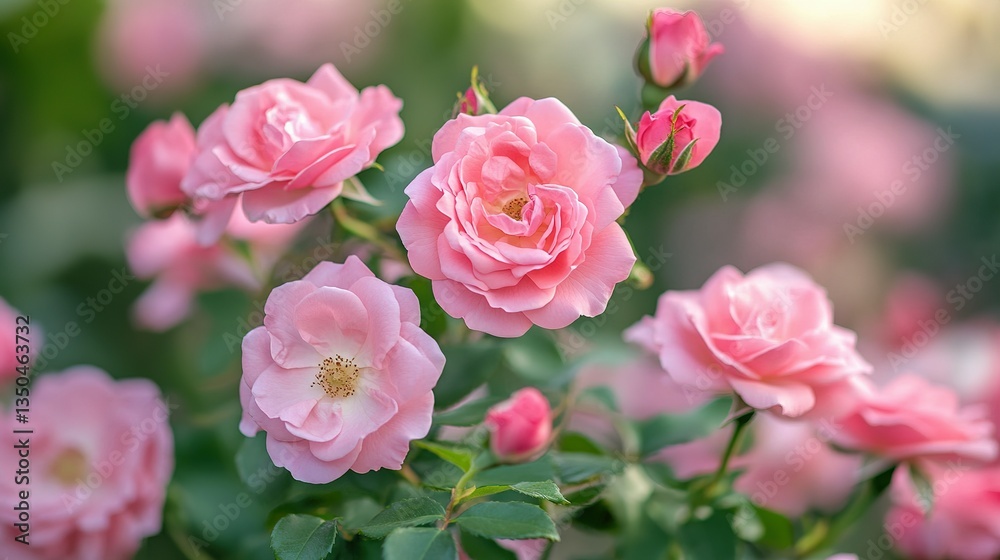 Beautiful close up view of multiple pink roses in bloom Beautiful close up view of multiple pink roses in bloom