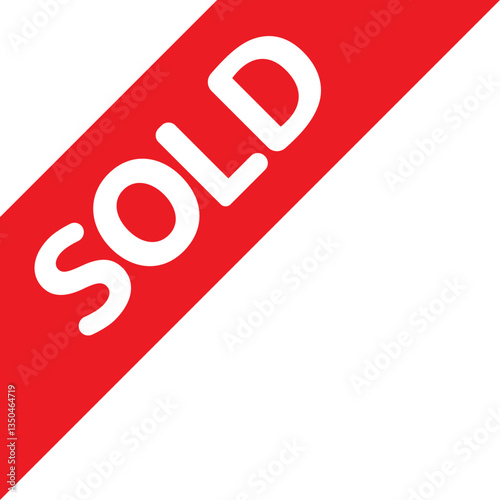 Single red SOLD corner price tag icon, simple corner shopping sale label flat design vector pictogram, infographic vector for app logo web button ui ux interface elements isolated on white background