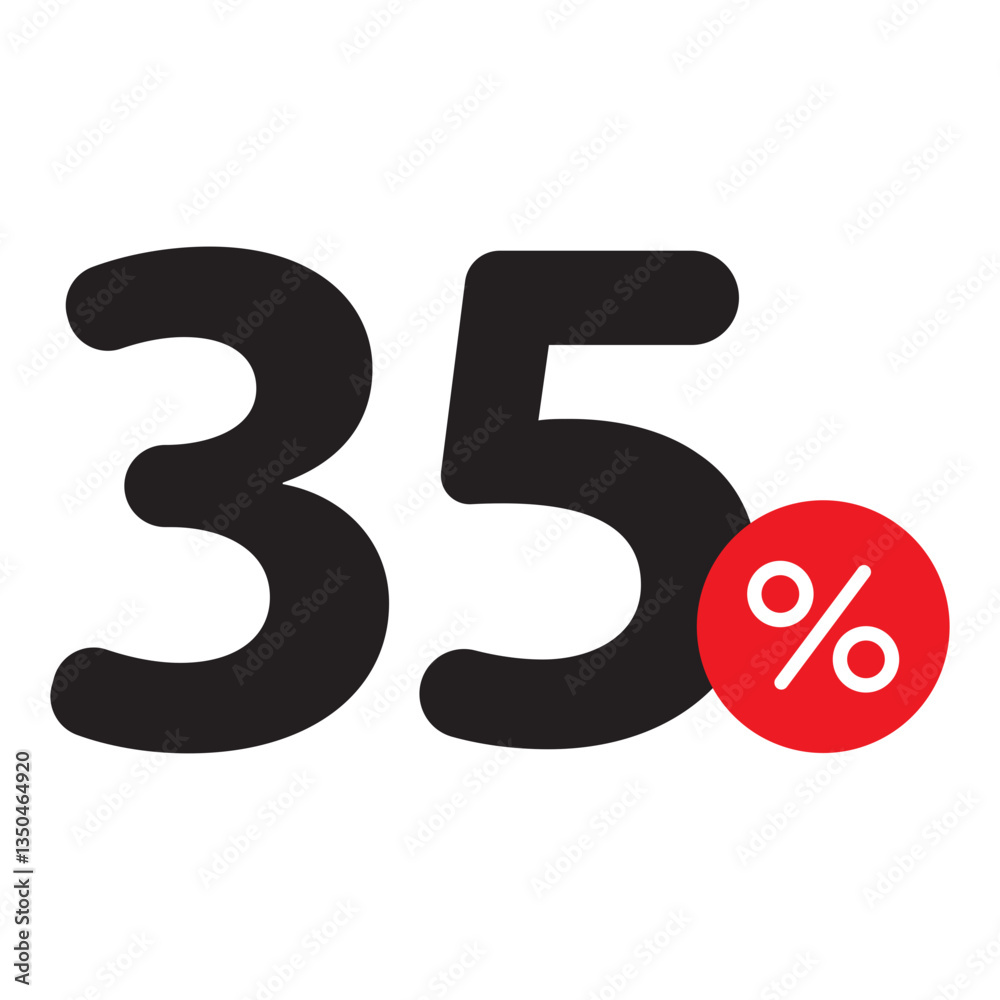 Single red 35% price banner icon, simple ecommence shopping sale label flat design vector pictogram, infographic vector for app logo web button ui interface elements isolated on white background Single red 35% price banner icon, simple ecommence shopping sale label flat design vector pictogram, infographic vector for app logo web button ui interface elements isolated on white background