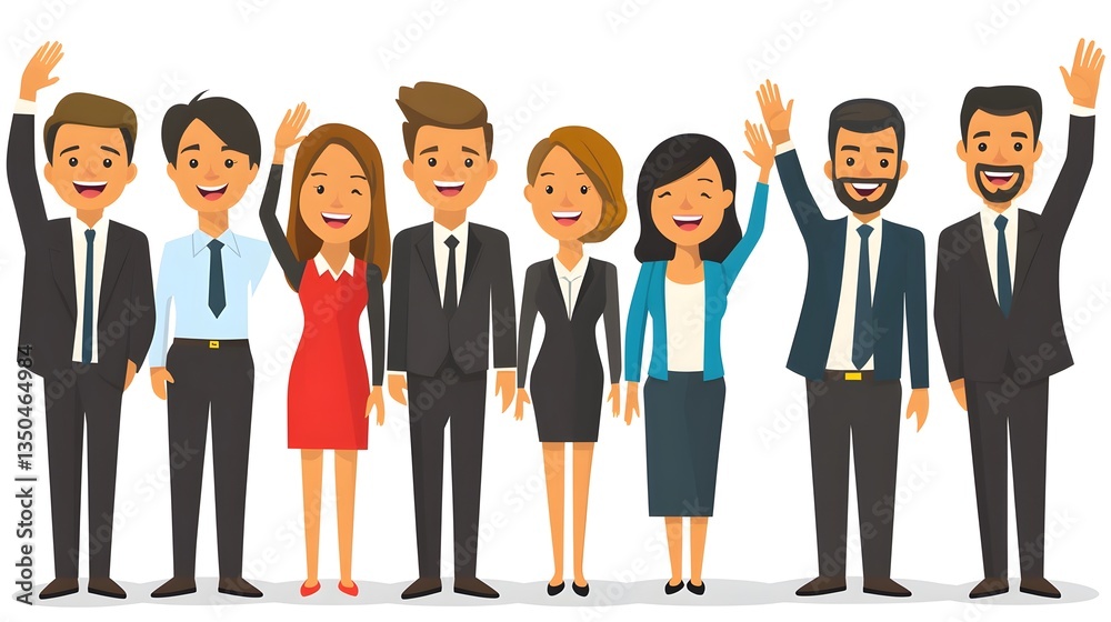 Cheerful Diverse Group of People Standing Together and Waving Outdoors Cheerful Diverse Group of People Standing Together and Waving Outdoors