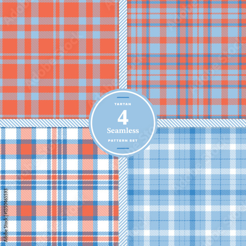 Plaid pattern seamless. Bright Canary & Cream Bisque Tartan Fabric Design. Set of 4