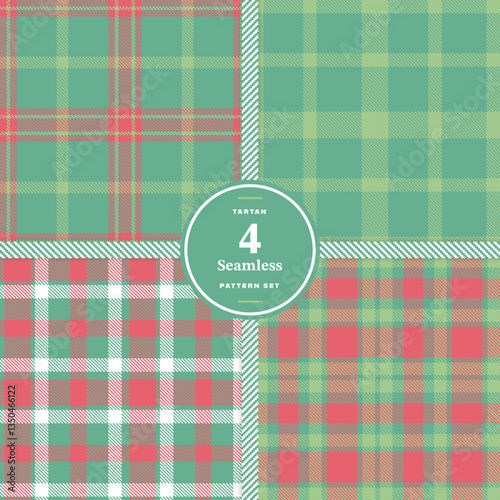 Cream Bisque and Deep Cardinal Seamless Tartan Fabric Design Set of 4