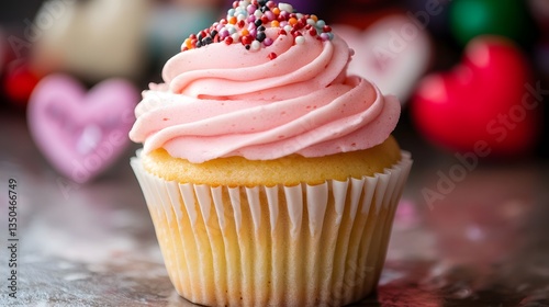 Delicious Pink Valentine Cupcake with Sprinkles
