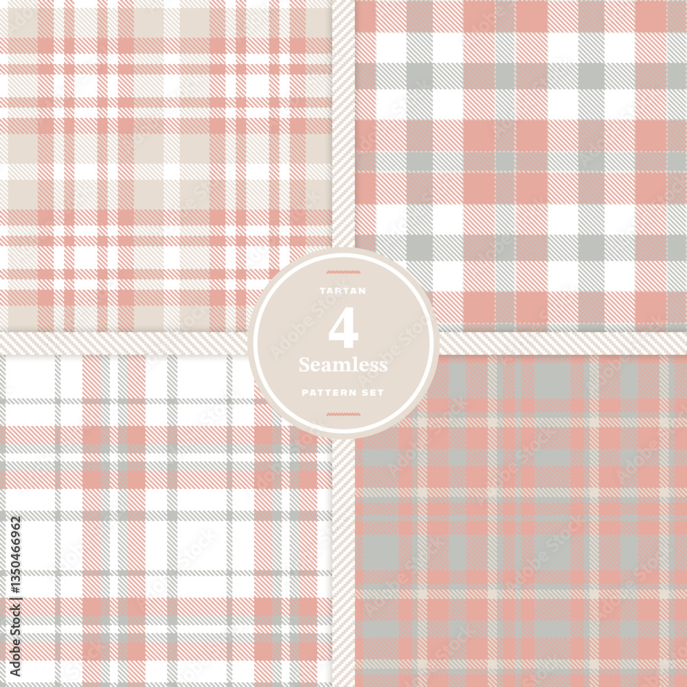Soft Crimson Seamless Tartan with Fire Engine Red accents Fabric Design Set of 4