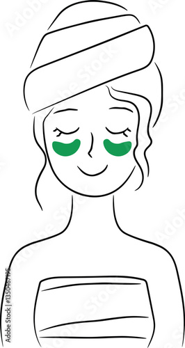 Minimalist Spa Illustration of Woman with Eye Patches for Skincare