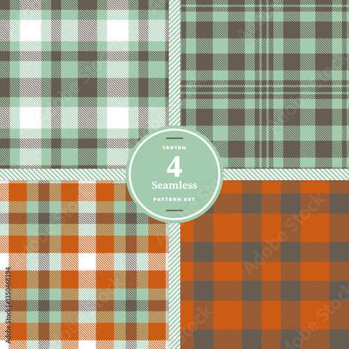Cool Slate Tartan patterns fabric texture. Modern Cream Bisque Seamless Tartan Set of 4