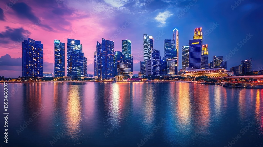 City skyline during twilight with illuminated lights on water City skyline during twilight with illuminated lights on water