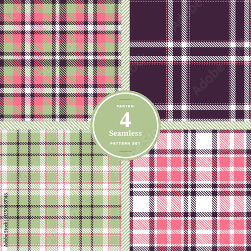 Dark Slate Seamless Tartan with Cream Bisque accents Fabric Design Set of 4