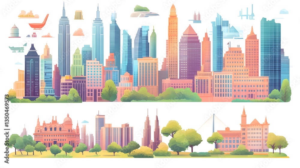 Collection of Modern Vector Isolated City Elements for Professional Designs