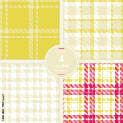 Cream Bisque and Dark Slate Seamless Tartan Fabric Design Set of 4