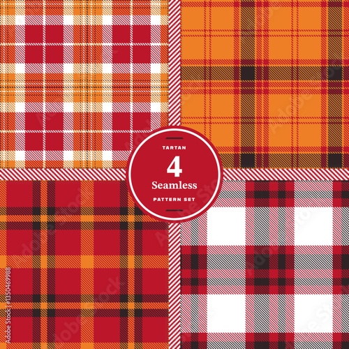 Plaid pattern seamless. Mellow Amber & Cream Bisque Tartan Fabric Design. Set of 4