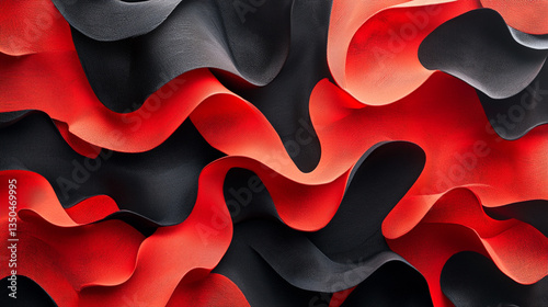 Abstract wavy patterns of red and black colors creating a dynamic visual texture for artistic use