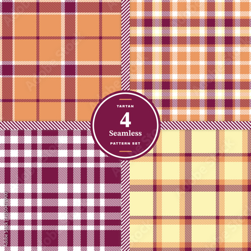 Plaid pattern seamless. Cream Bisque & Classic Tartan Red Tartan Fabric Design. Set of 4