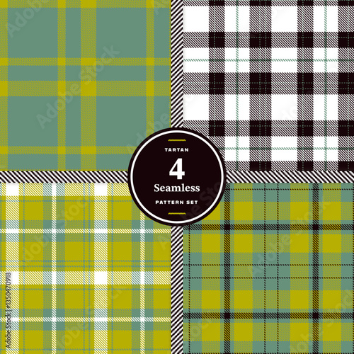 Deep Scarlet and Cream Bisque Seamless Tartan Fabric Design Set of 4