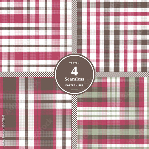 Charcoal Gray and Cream Bisque Seamless Tartan Fabric Design Set of 4