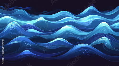 Abstract representation of ocean waves in varying shades of blue, creating a serene and calming atmosphere