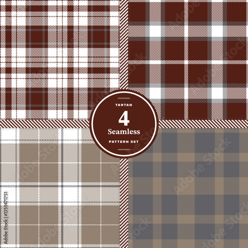 Modern Seamless Tartan featuring Cream Bisque and Pale Ruby Fabric Design Set of 4