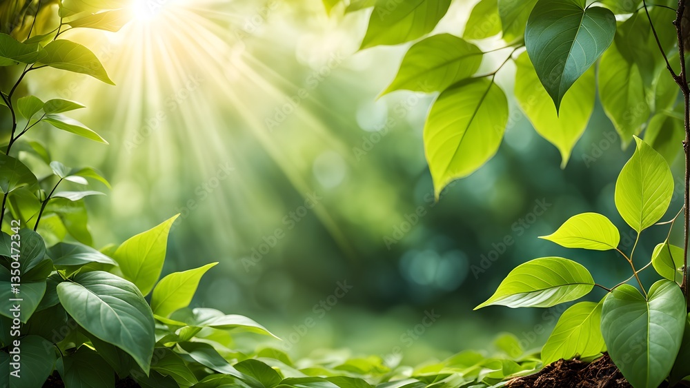 Sunbeams illuminate vibrant green foliage a tranquil natural setting. Sunbeams illuminate vibrant green foliage a tranquil natural setting.